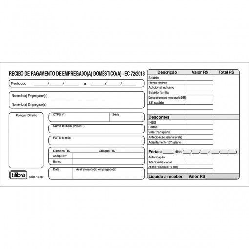 Bloco Recibo de Pagamento de Empregado(a) Domestico(a) 13x2