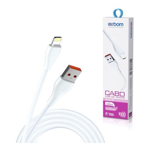 Cabo Carregador USB para Ligthning 2.4A 1,00 metro Branco Exbom