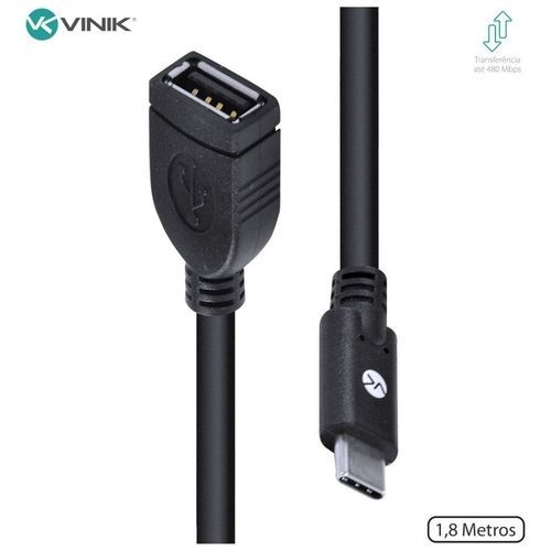 Cabo Extensor Tipo C x USB Femea 2.0 1,80m