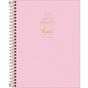 Caderno Espiral Capa Dura Colegial 160 Folhas Happy Tilibra - Rosa