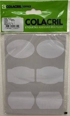 Etiqueta Adesiva Cartela 50mm x 33mm Ref.6031BR com 12 etiquetas Branca