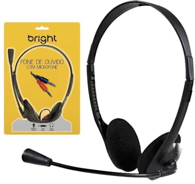 Fone de Ouvido + Microfone Headset conector P2 Ref.0010 Bright Preto