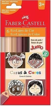 Lápis de Cor Faber Castell Jumbo Triangular com 06 Cores Tons de Pele Caras & Cores