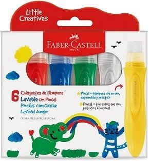 Tinta Guache com pincel com 6 Unidades 24ml cada Little Creatives Faber-Castell